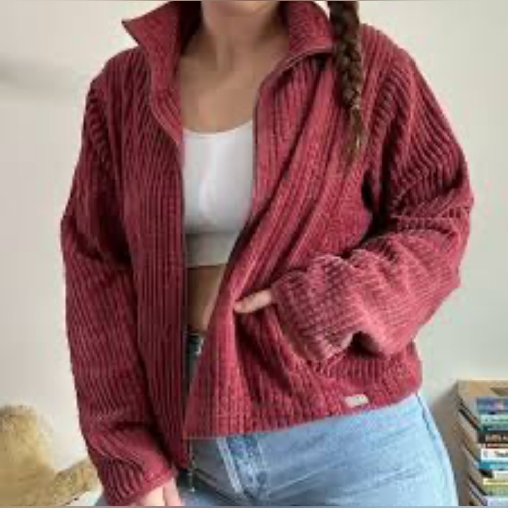 Woolrich Ruby Burgundy Full Zip Up Wide Whale Corduroy Jacket Women's XL